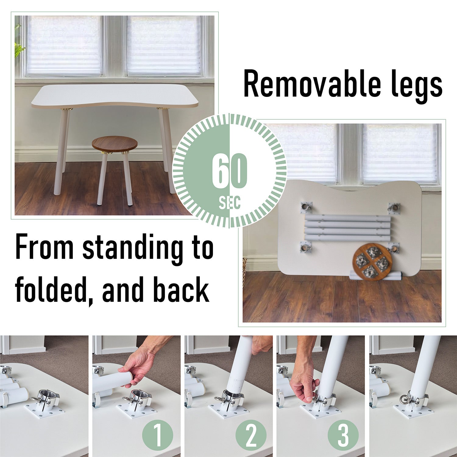 Ergonomic folding home office desk with white top