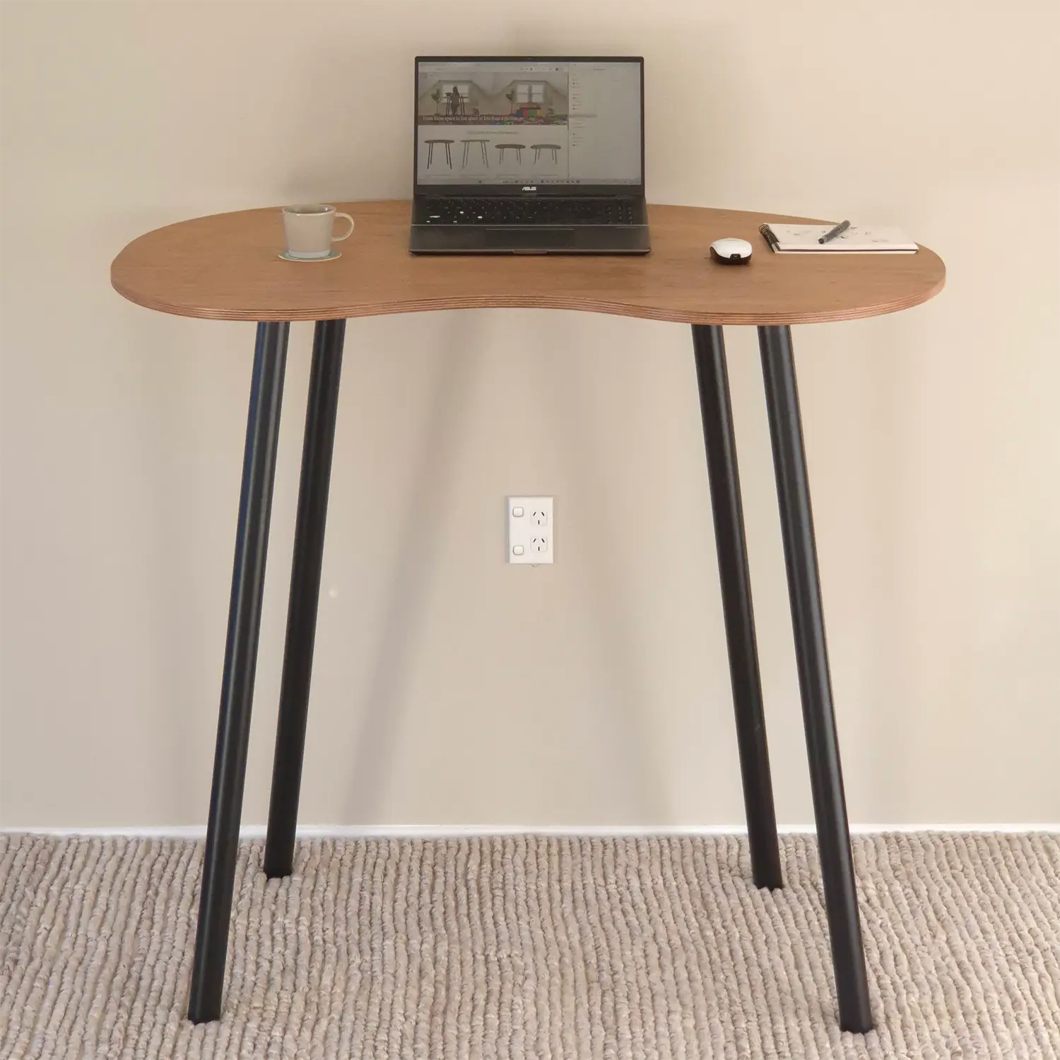 Elegant foldable standing desk with oak top