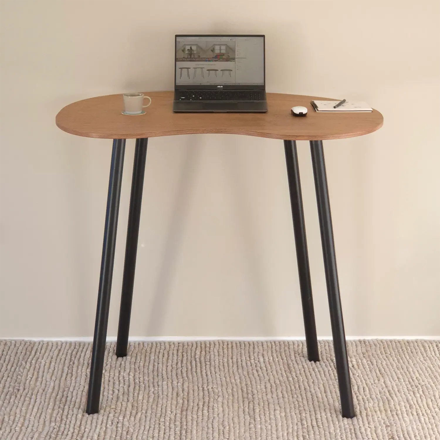 Elegant foldable standing desk with oak top