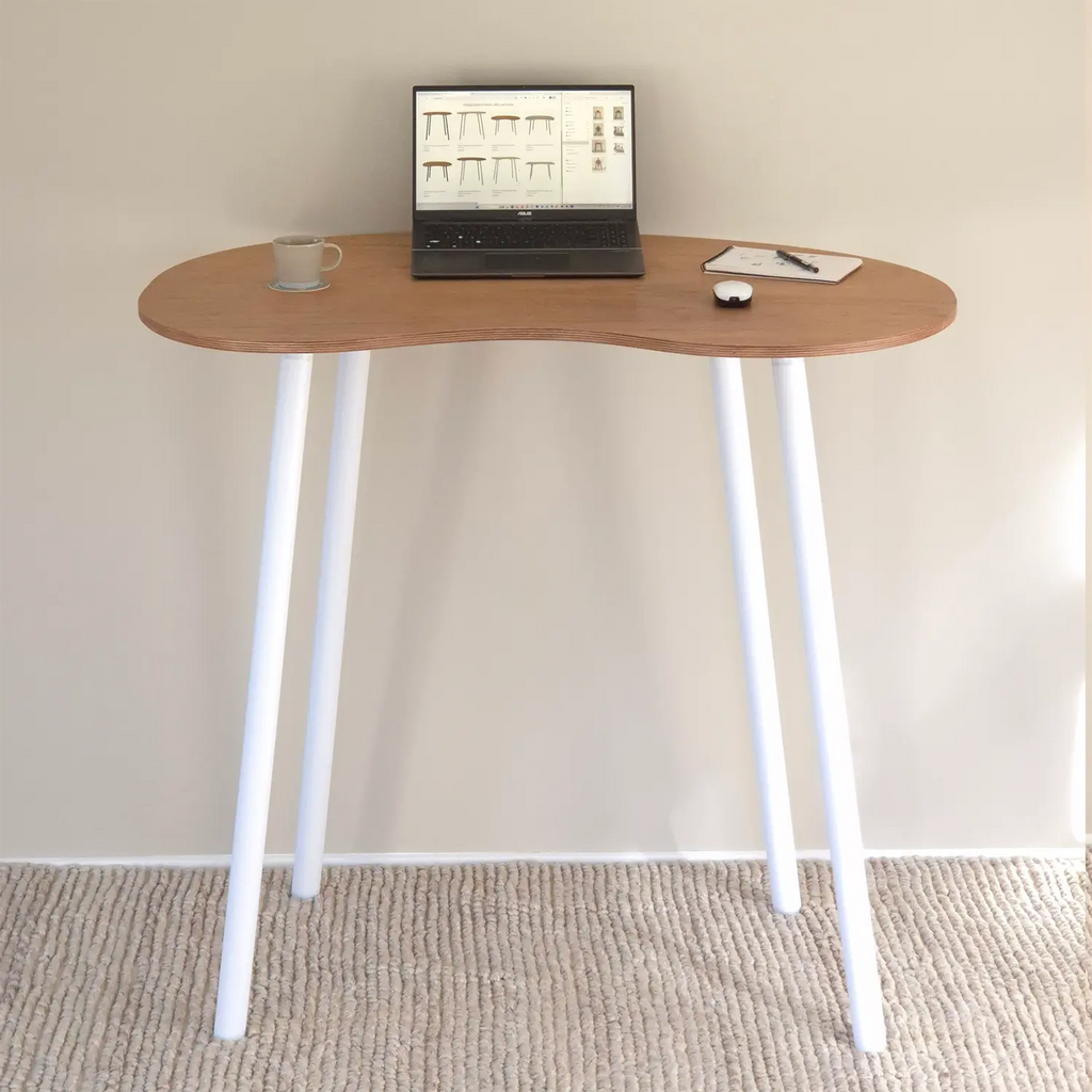 Elegant oak standing desk with folding white legs