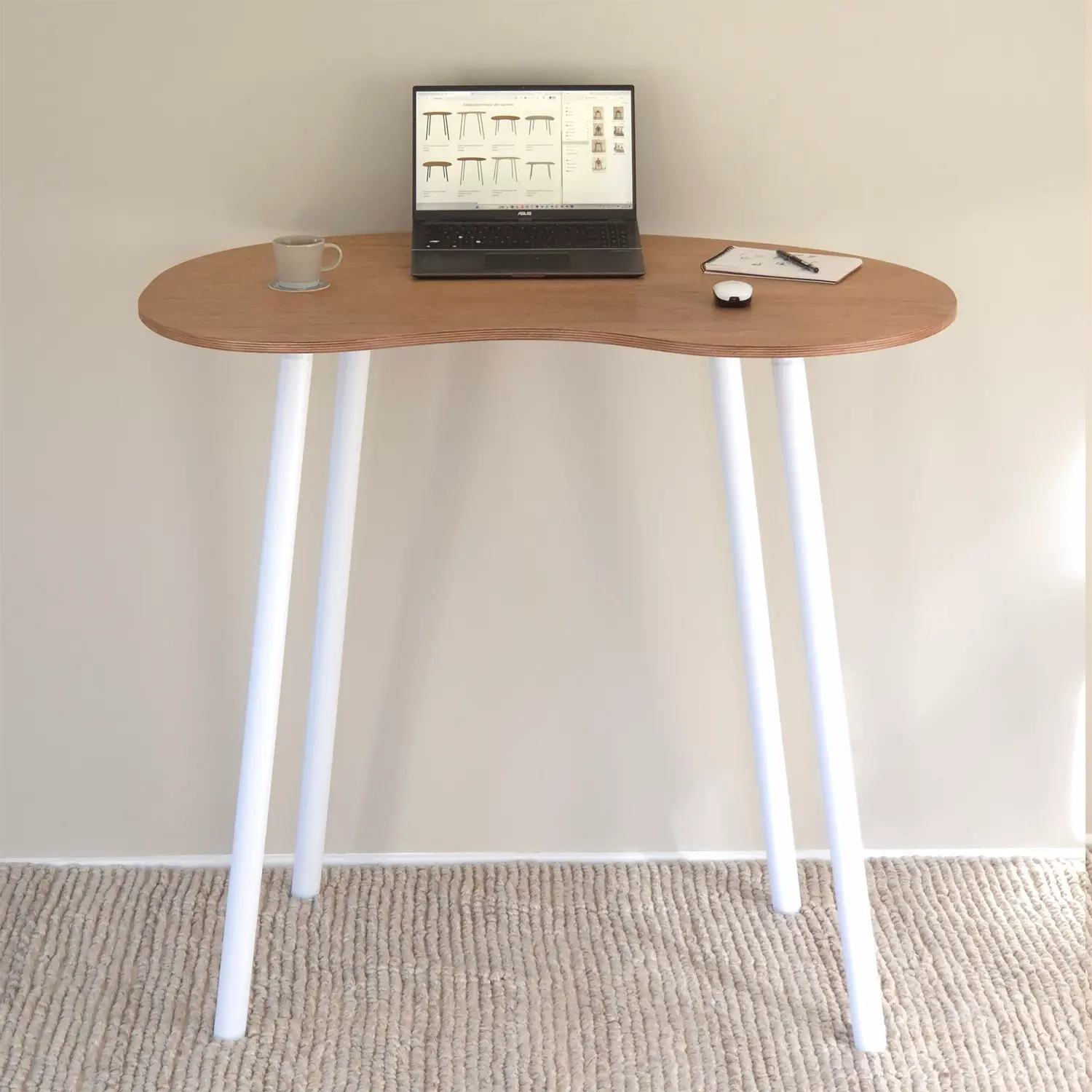 Elegant oak standing desk with folding white legs