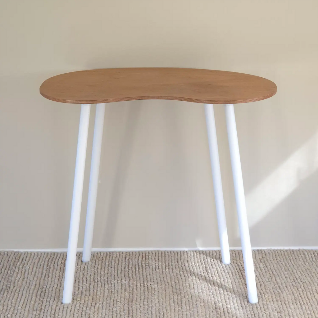 Elegant oak standing desk with folding white legs
