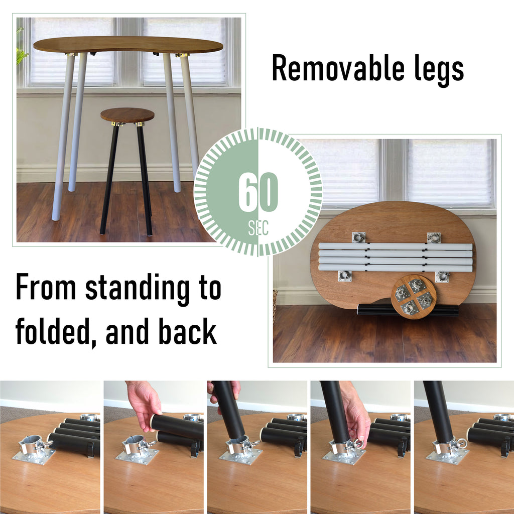 Elegant oak standing desk with folding white legs