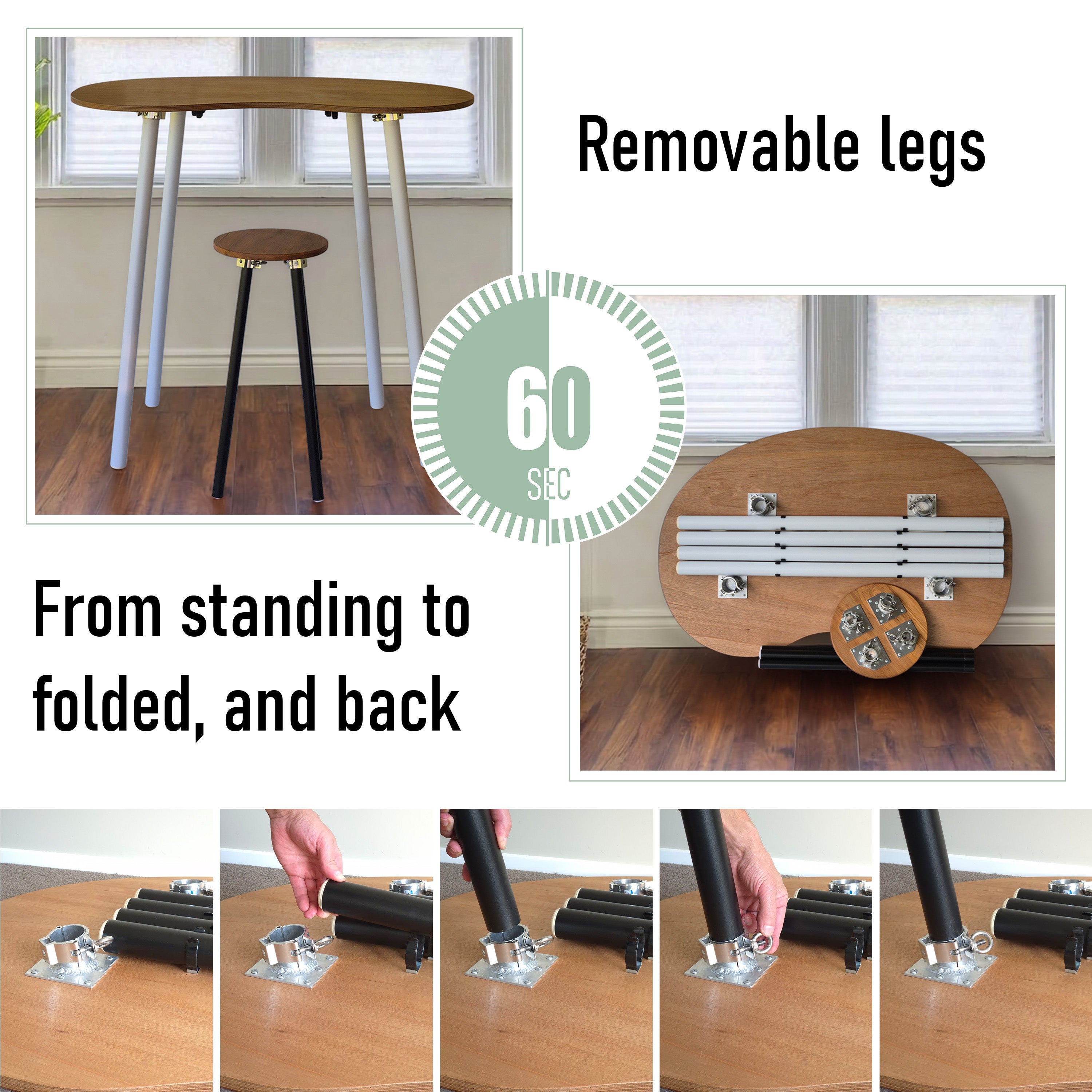 Elegant oak standing desk with folding white legs