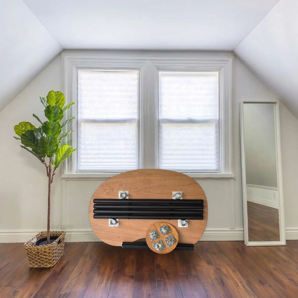 Elegant foldable standing desk with oak top