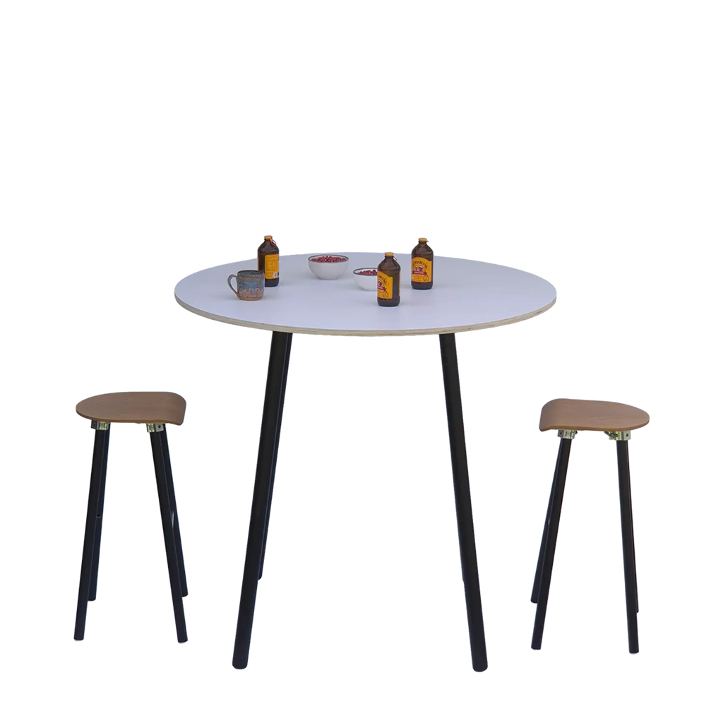 1200mm white round bar leaner table for hire
