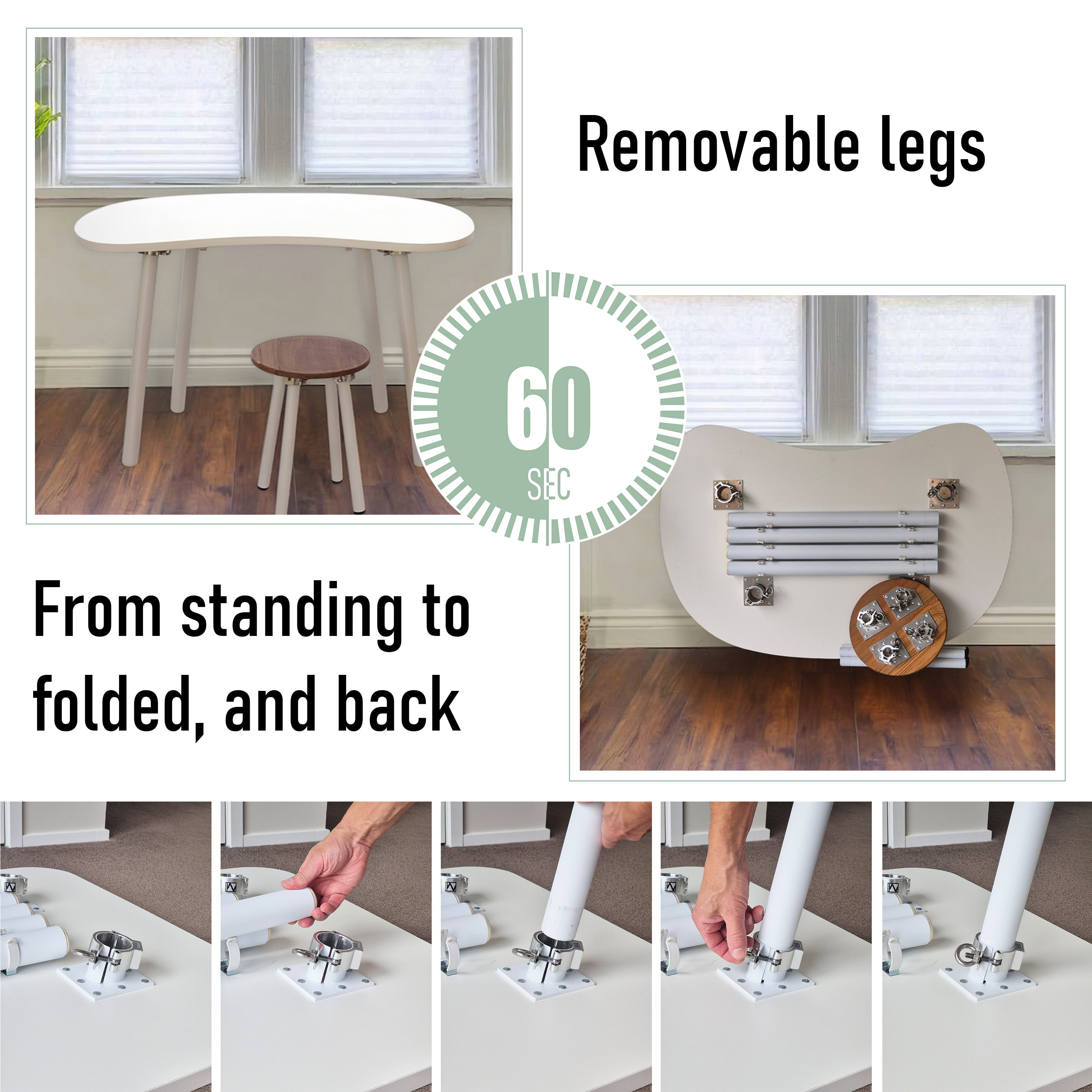 Elegant folding home office desk with white top